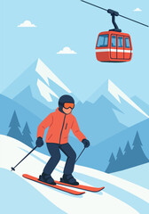 skiing in the mountains and ski lift. winter in the mountain 