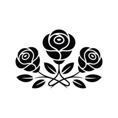 Black Silhouette of Three Roses with Leaves and Ribbon Detail