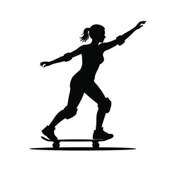 Silhouette of a female skateboarder with protective gear