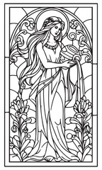 Art Nouveau Style Stained Glass Outline of a Woman Pouring Water
