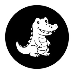 black and white illustration of crocodile icon