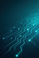 Obraz premium Green and blue digital technology banner with glowing circuitry data nodes and flowing particle signals evoking innovation connectivity and forward looking AI driven products and dashboards