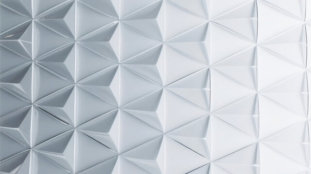 Geometric pattern of white triangular facets forming a three-dimensional textured surface