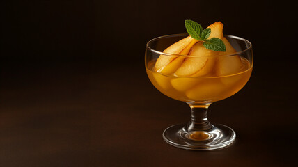 キャラメリゼ洋ナシのコンポート｜グラススイーツ/Caramelized Pear Compote｜Elegant Glass Dessert Generative AI