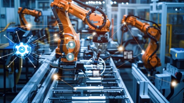 Robotic arms on assembly line