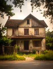Abandoned house, overgrown and weathered