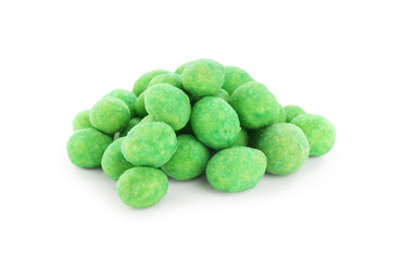 Heap of wasabi coated peanuts isolated on white