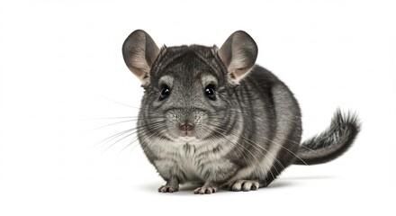 Fototapeta premium Adorable Chinchilla Poses Against White Background. AI Generated