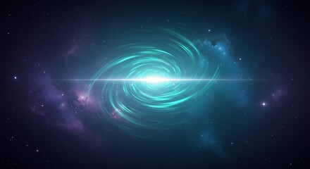 Fototapeta premium Glowing teal nebula swirls mysteriously around bright cosmic core. AI Generated