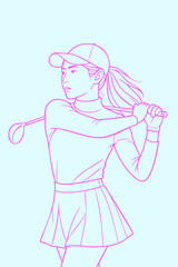 Female Golfer Outline Drawing – Woman Playing Golf Swing