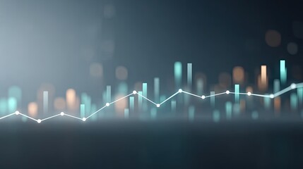 Abstract Stock Market Graph Glowing in Blue and White Neon Lights on Dark Background