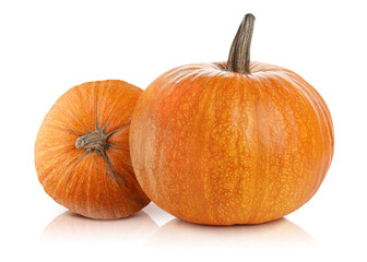 Two fresh orange pumpkins isolated on white