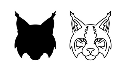 Stylized Lynx Head Silhouette and Outline Illustration 1.