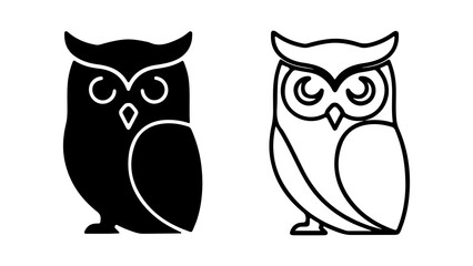 Stylized Owl Illustrations Black Silhouette and Outline Design.