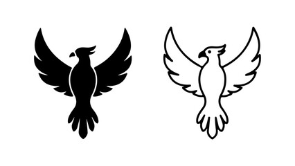Fototapeta premium Stylized phoenix bird illustrations black and white.