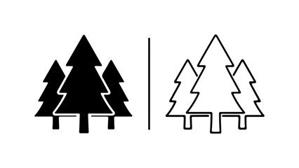 Stylized Pine Trees Icon Set in Black and White.