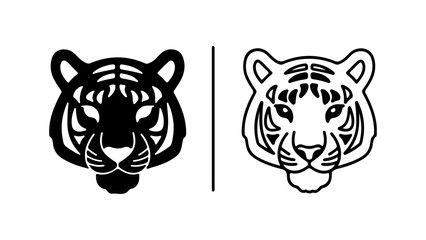 Stylized tiger head icon in black silhouette and outline versions.