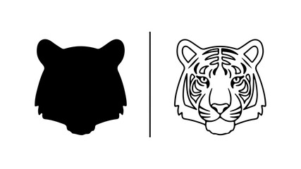 Tiger Head Silhouette and Outline Comparison.