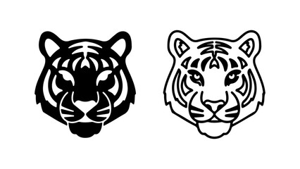 Tiger Head Illustrations Black and White Line Art.