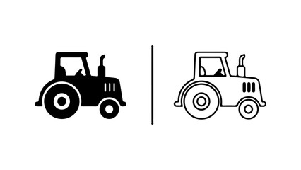 tractor icon set black and line art.