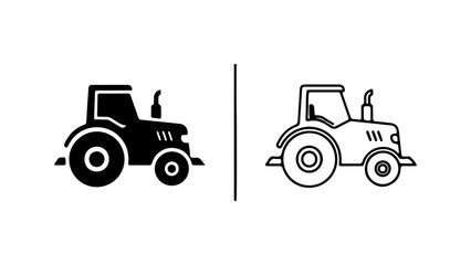 Tractor icon set with solid and outline styles.