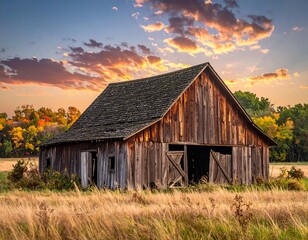 Obraz premium Rustic barn at autumn sunset