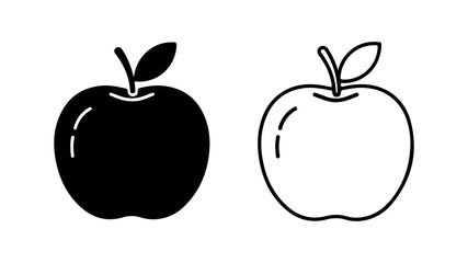 Two black and white apple illustrations.