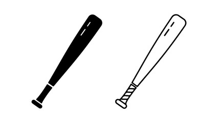 Two black and white baseball bats side by side simple design sports equipment illustration.