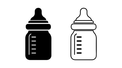Two black and white baby bottles side by side illustration.