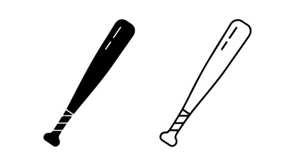Two black and white baseball bats side by side simple line art style focused on the bats only no background distractions.
