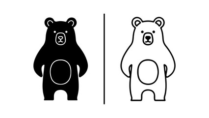Two black and white bear illustrations simple and cute.