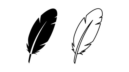 Two black and white feather illustrations.