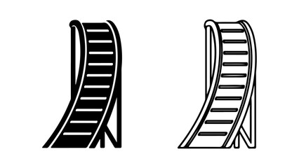 Two black and white images of a slide likely a water slide or similar amusement park ride are shown.
