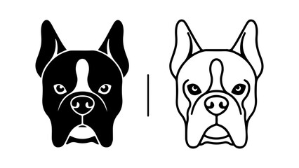 Two Boston Terrier Head Illustrations One Solid Black One Outline.