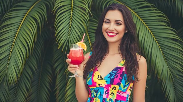 Bright summer colors and refreshing drinks showcased at a tropical resort poolside in vibrant ambiance