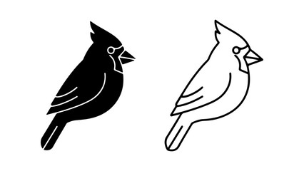 Two Cardinal Bird Illustrations Black and White.