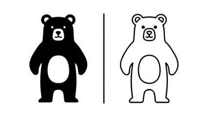 Two cartoon bears one black and white illustration.