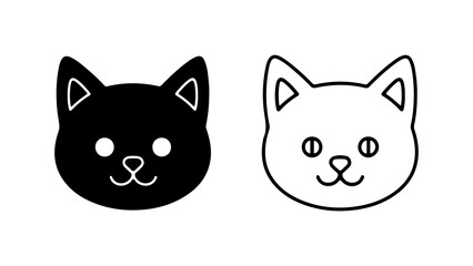 Two Cartoon Cat Faces Black and White Outline.
