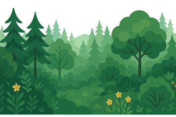Lush Evergreen Forest Border Vector Illustration
