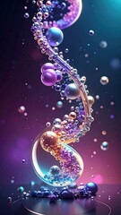 Abstract 3D DNA-like structure with iridescent spheres