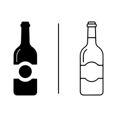 Two distinct wine bottle icons one solid black and one outlined separated by a vertical line.