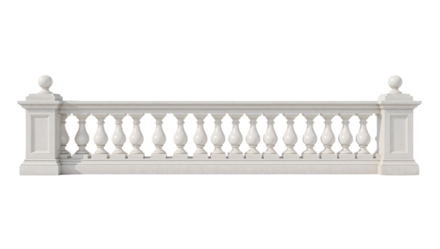 Elegant white balustrade with symmetrical balusters on a clean black backdrop
