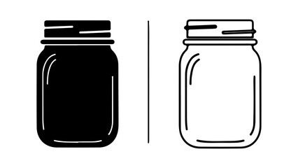 Two glass jars one solid black and one outlined with screwtop lids.