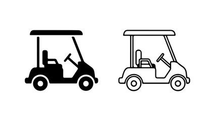 Fototapeta premium Two golf cart icons one solid black and one outline.