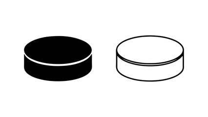 Two hockey pucks side by side black and white illustration.