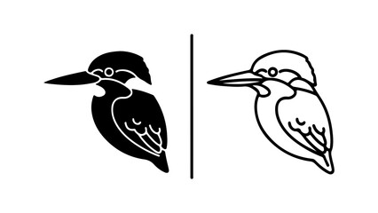 Two Kingfisher Birds One Silhouette One Outline Drawing.