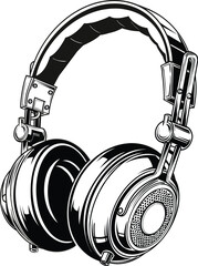 Detailed Over Ear Headphones Line Drawing in Monochrome