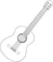 Detailed Classical Acoustic Guitar with Strings and Wooden Body