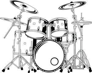 Detailed Drum Set with Cymbals and Percussion Elements