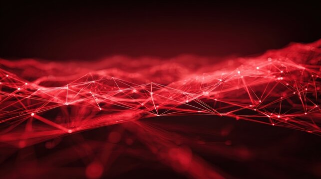 Abstract red digital landscape with interconnected lines and nodes, creating a vibrant and dynamic visual representation of technology and data.